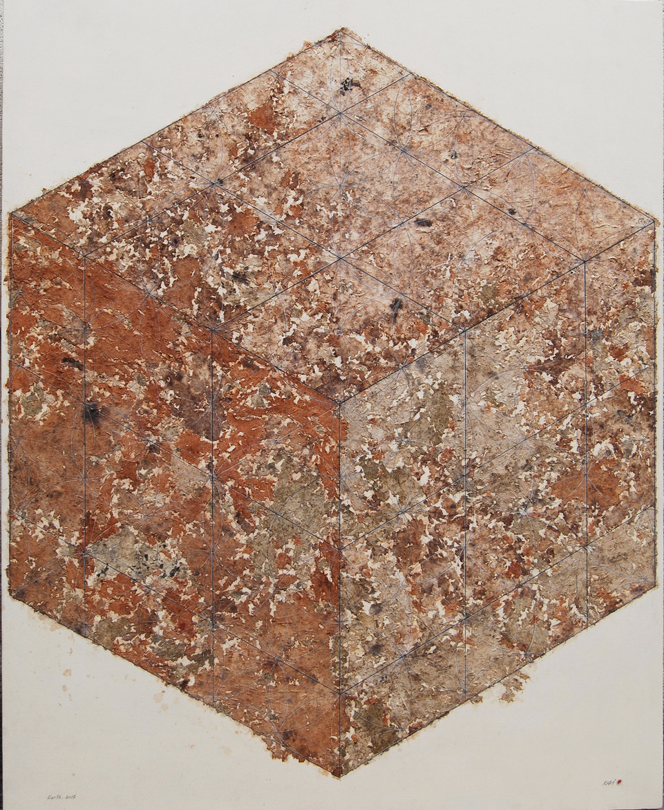 ©Kai Masayuki, Earth, tissu enterré marouflé sur toile, 162 x 130 cm, 2017